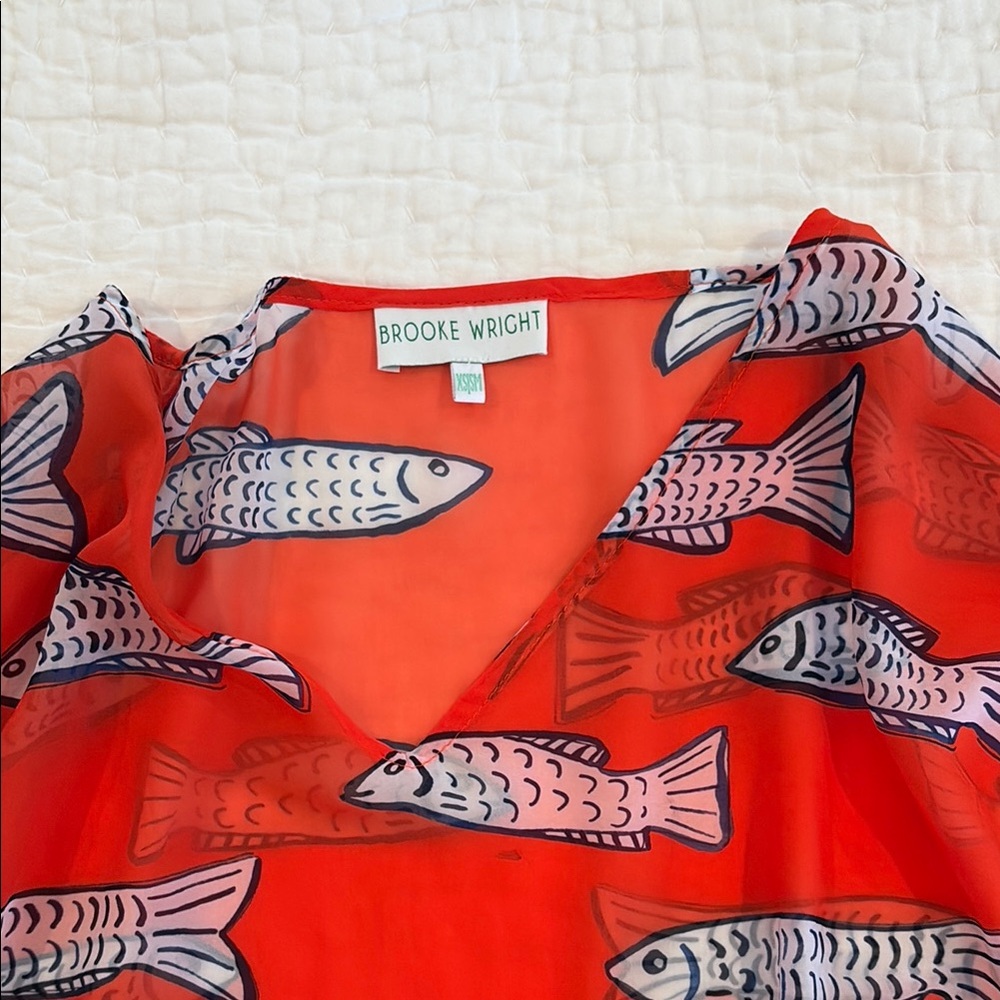 Brooke Wright Cece Fish Patterned Red Kaftan - image 3